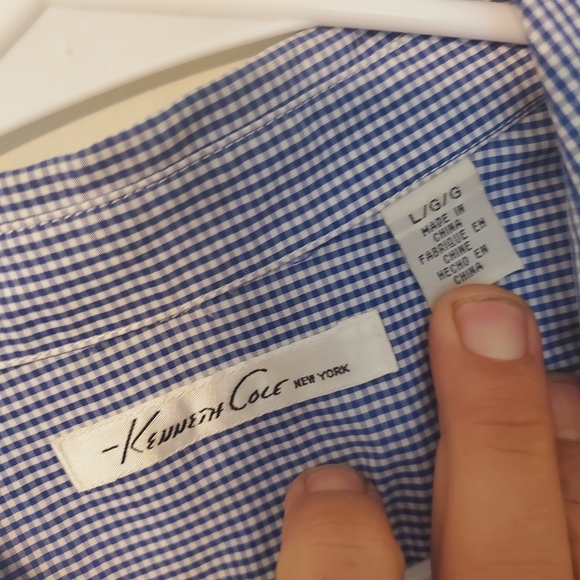 Mens Kenneth Cole New York Button Down Short Sleeve Shirt Sz L Blue &White - Picture 2 of 5